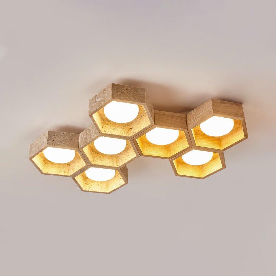Geometric Ceiling Light Yellow Travertine Modular Design 9