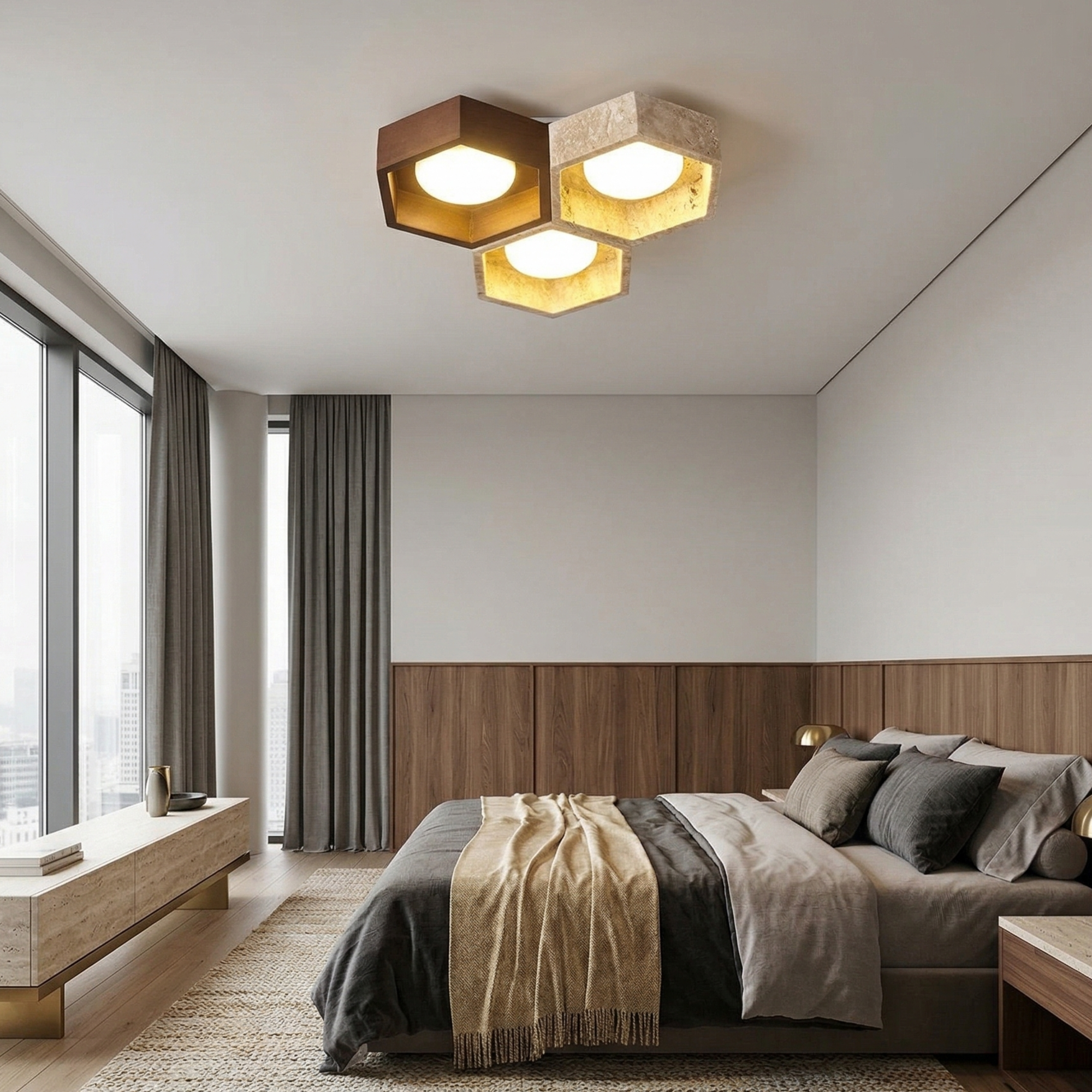 Geometric Ceiling Light Yellow Travertine Modular Design 99