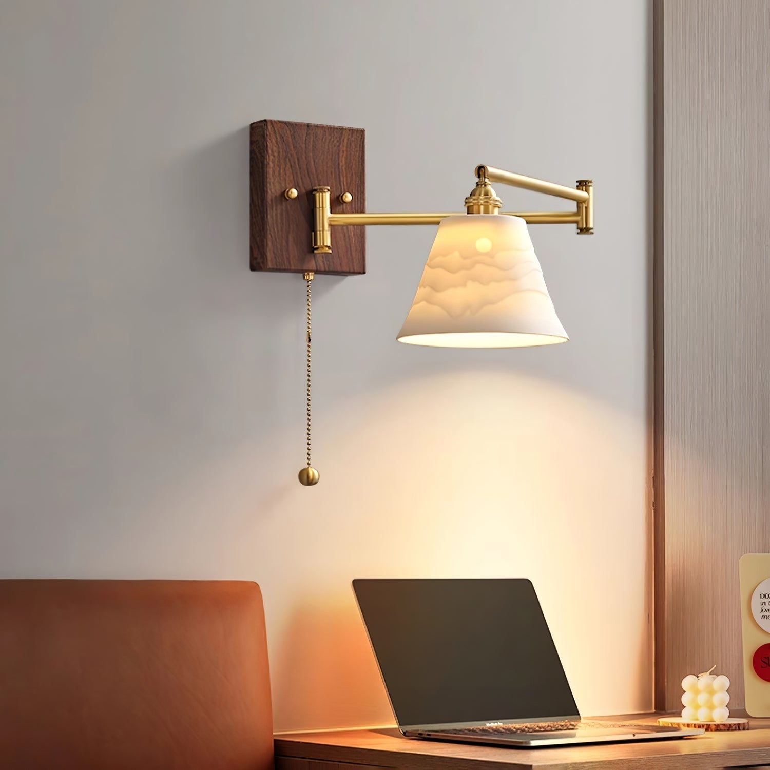 Geometric Ceramic Wall Light Adjustable Brass Walnut Finish Modern Sconce Home Decor Stack Clear 2
