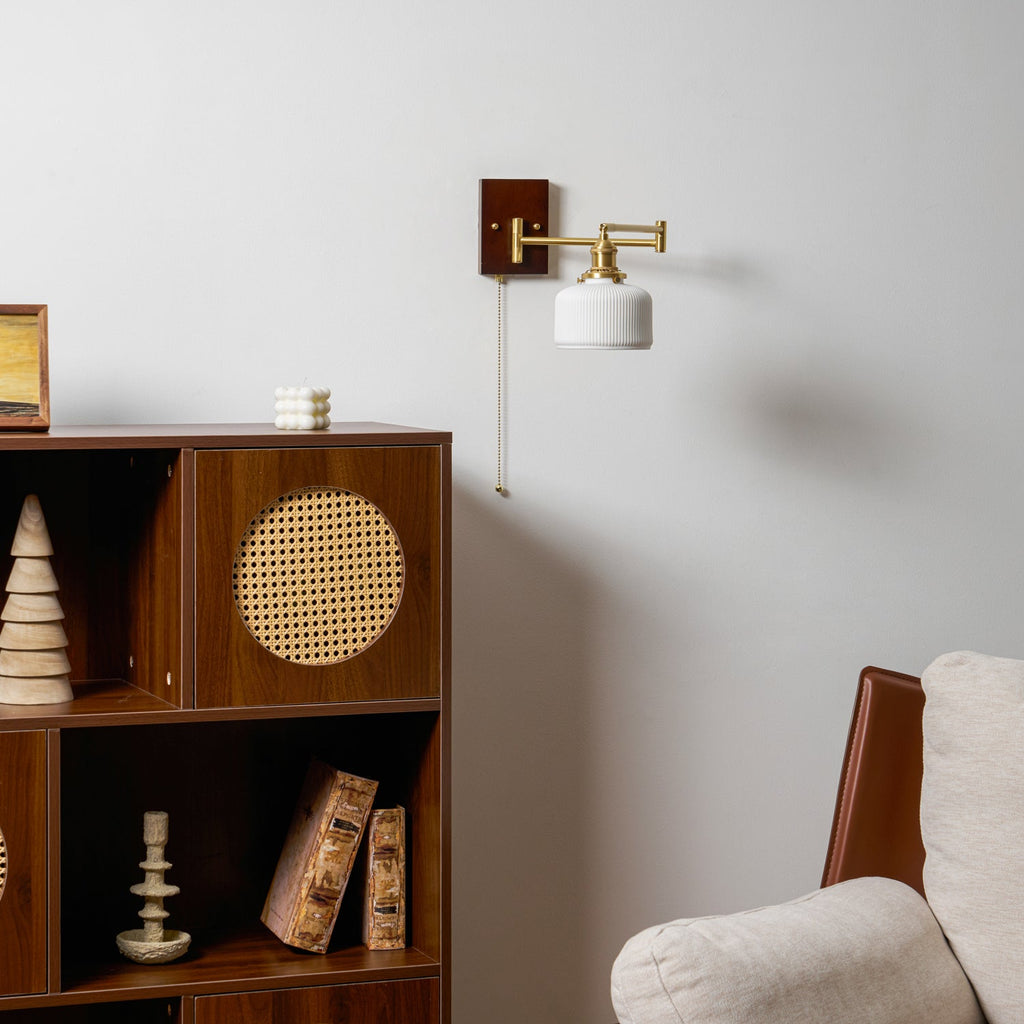 Geometric Ceramic Wall Light Adjustable Brass Walnut Finish Modern Sconce Home Decor Stack Clear 7