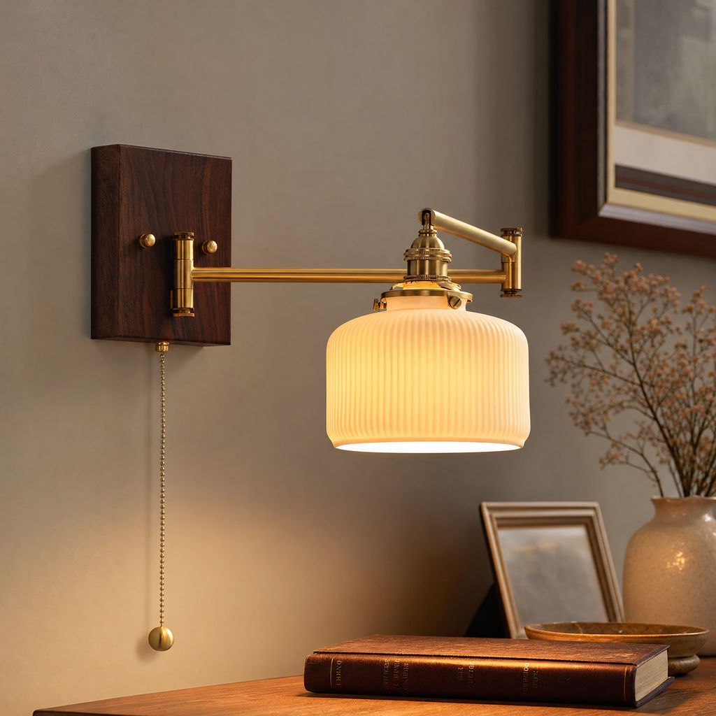 Geometric Ceramic Wall Light Adjustable Brass Walnut Finish Modern Sconce Home Decor Stack Clear 98