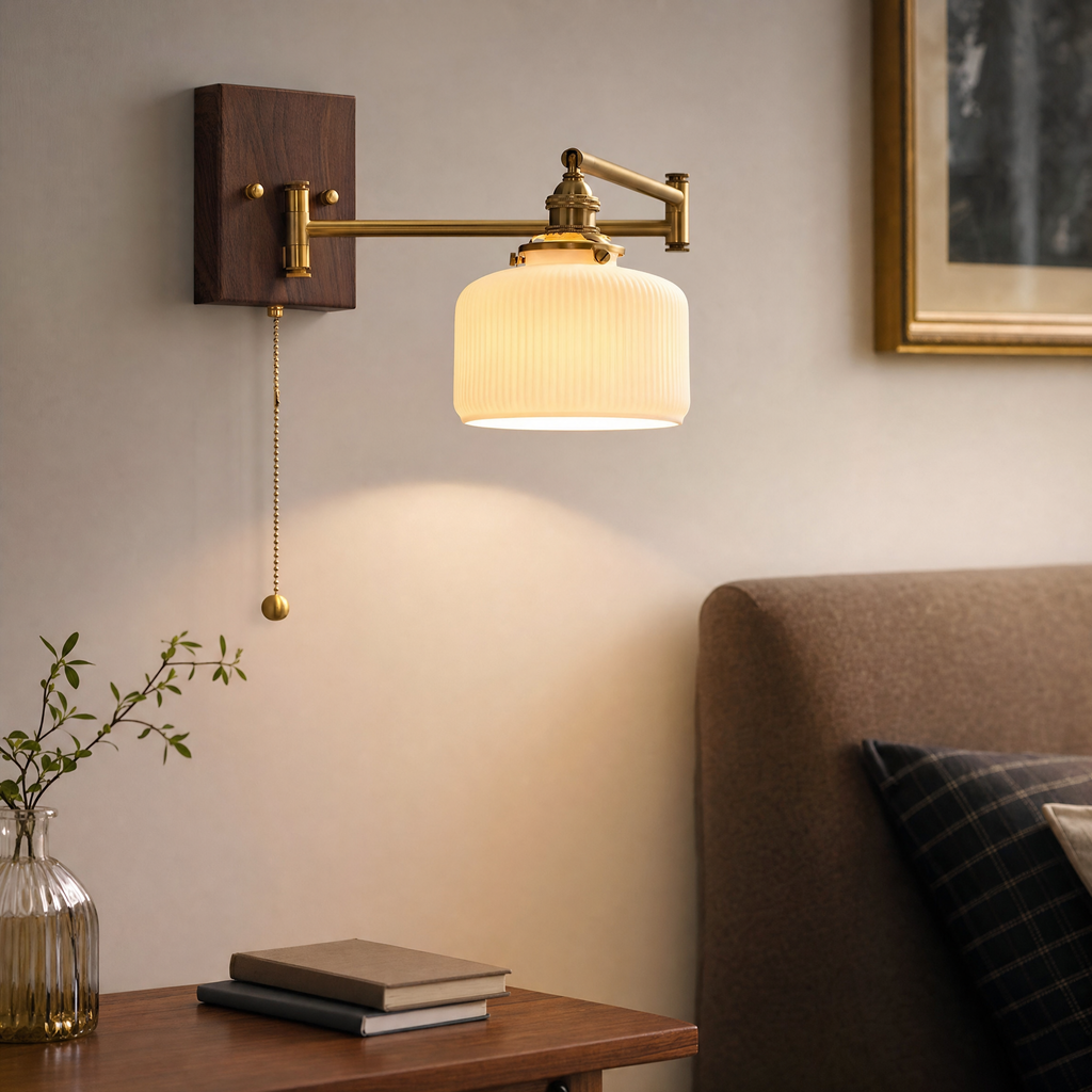Geometric Ceramic Wall Light Adjustable Brass Walnut Finish Modern Sconce Home Decor Stack Clear 99