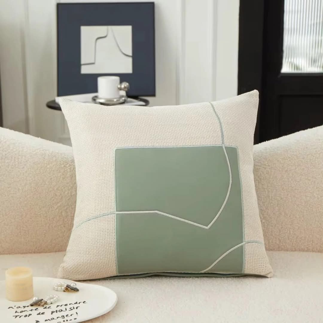 Geometric Embroidered Throw Pillow Cover – Modern Decorative Couch Pillow for Sofa and Bed, 45cm x 45cm 0