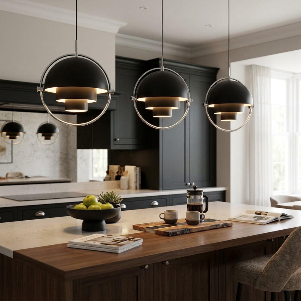 Geometric Metal Pendant Light Adjustable Sphere Bauhaus Modern Kitchen Dining Room Home Decor - Stack & Clear 986