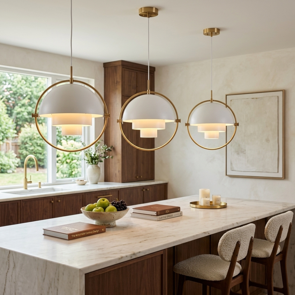 Geometric Metal Pendant Light Adjustable Sphere Bauhaus Modern Kitchen Dining Room Home Decor - Stack & Clear 992