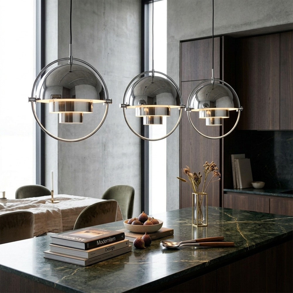 Geometric Metal Pendant Light Adjustable Sphere Bauhaus Modern Kitchen Dining Room Home Decor - Stack & Clear 996