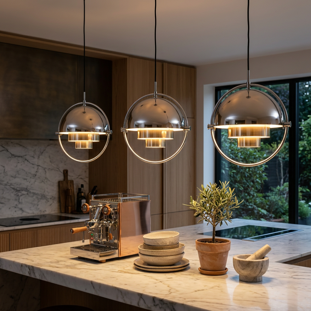 Geometric Metal Pendant Light Adjustable Sphere Bauhaus Modern Kitchen Dining Room Home Decor - Stack & Clear 997