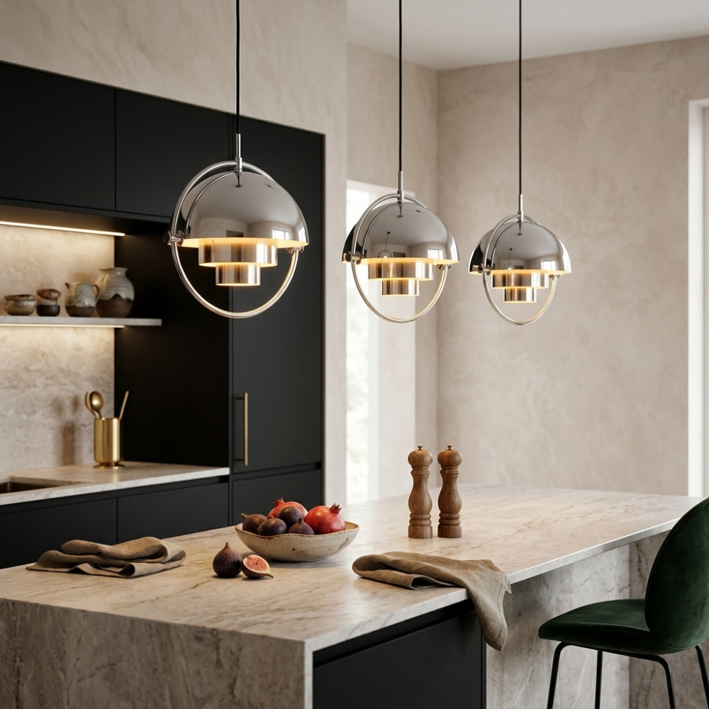 Geometric Metal Pendant Light Adjustable Sphere Bauhaus Modern Kitchen Dining Room Home Decor - Stack & Clear 999