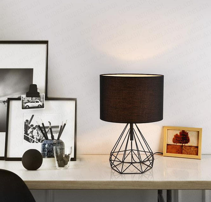 Geometric Table Lamp with Dual Lighting Modes – Modern Iron and Cloth Design for Bedside or Desk Use 3