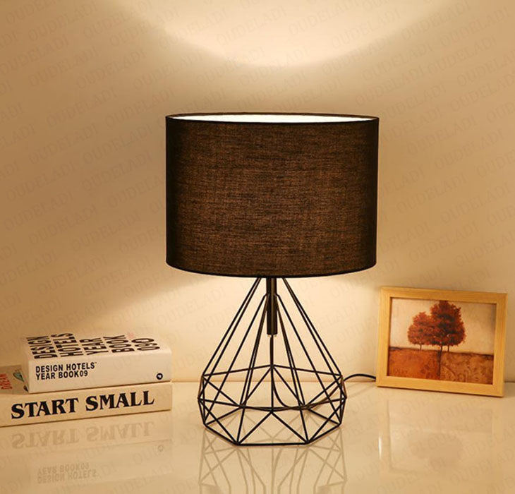 Geometric Table Lamp with Dual Lighting Modes – Modern Iron and Cloth Design for Bedside or Desk Use 4