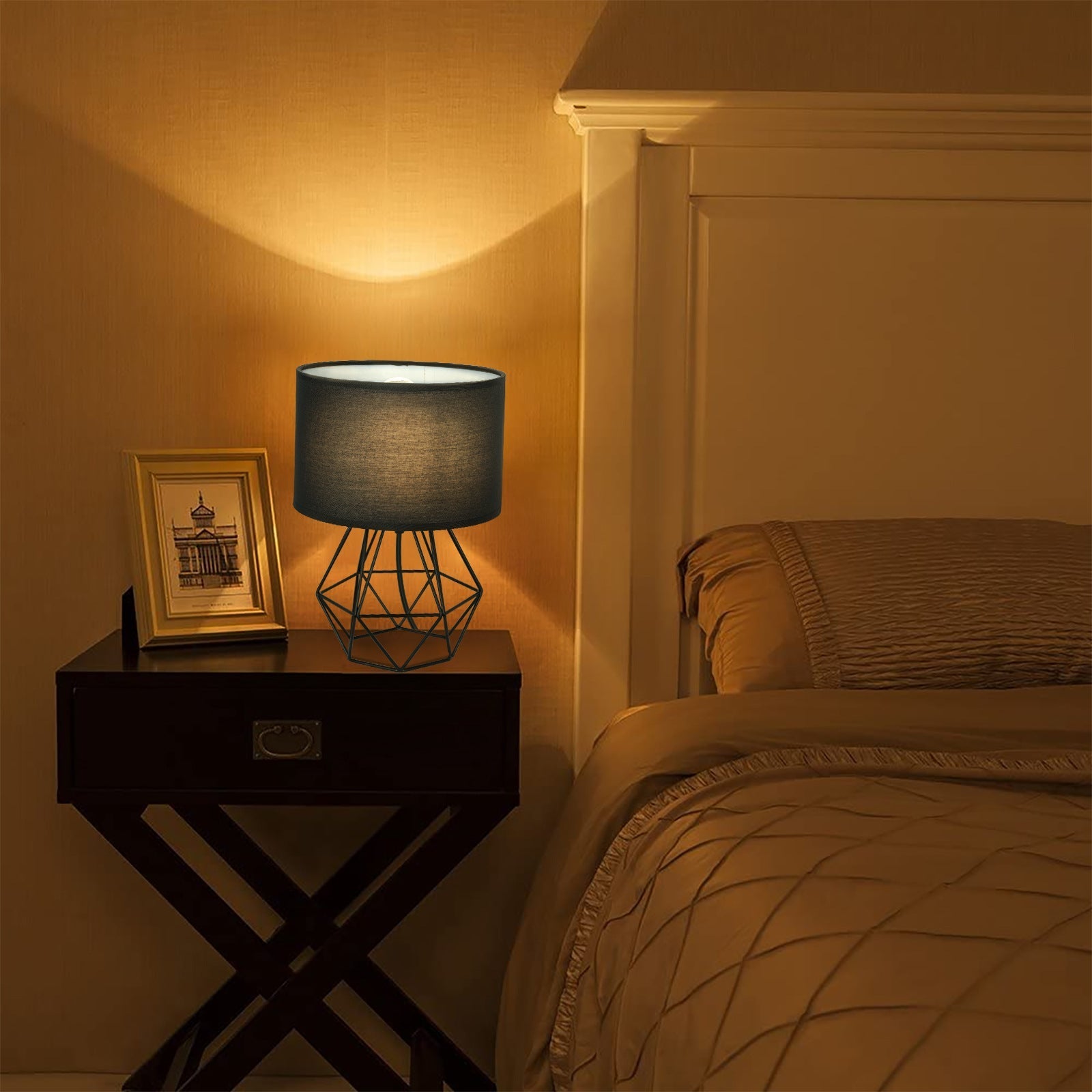 Geometric Table Lamp with Dual Lighting Modes – Modern Iron and Cloth Design for Bedside or Desk Use 8