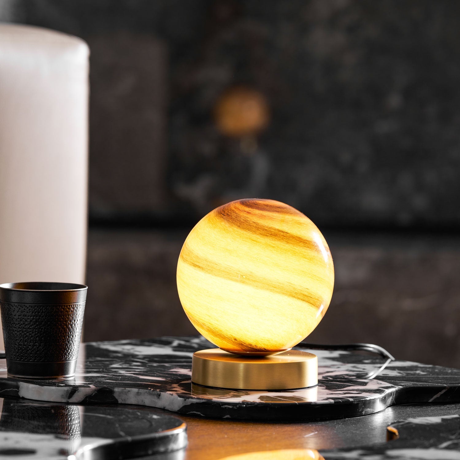 Glass Ball Bedside Lamp with Gold Brass Base 2