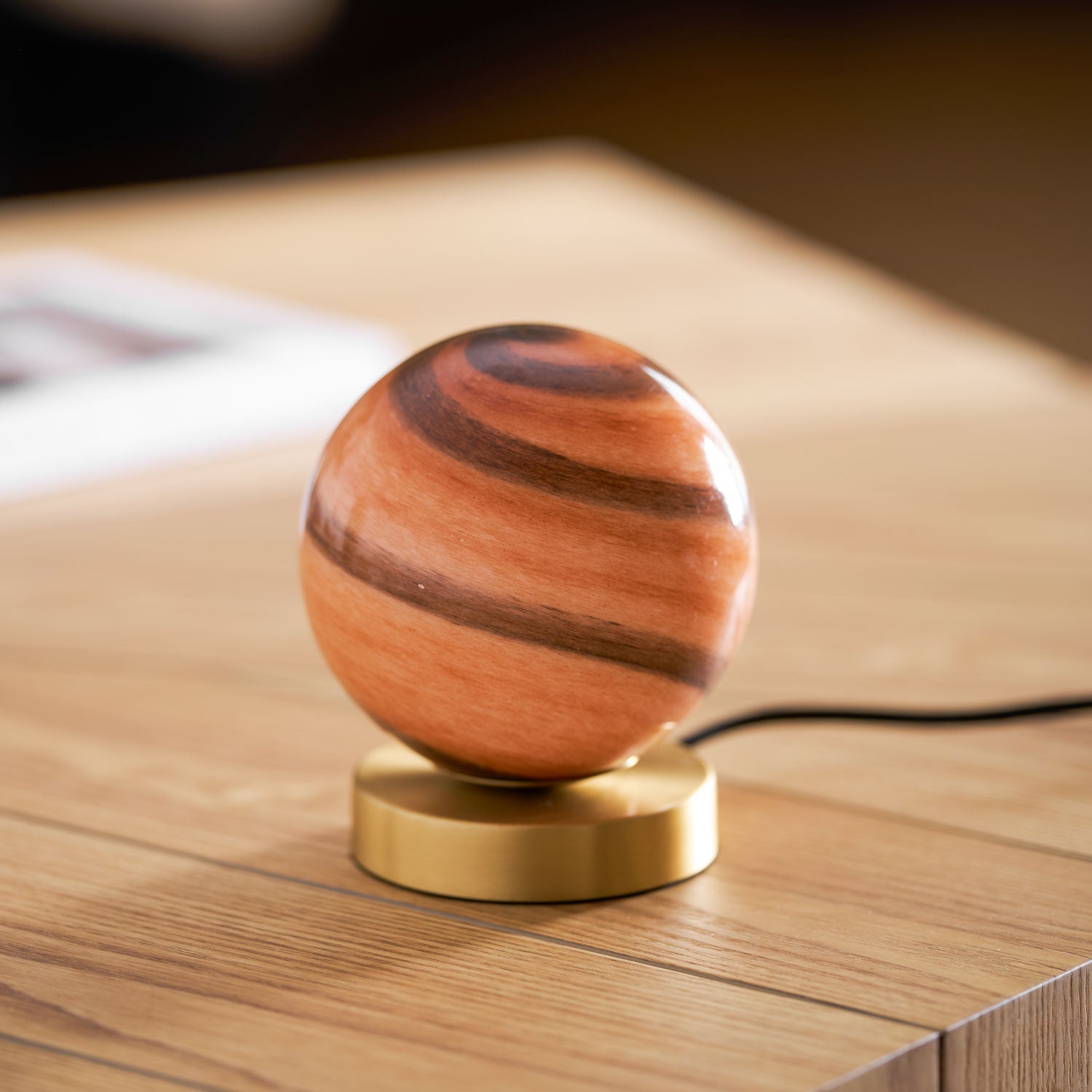 Glass Ball Bedside Lamp with Gold Brass Base 7