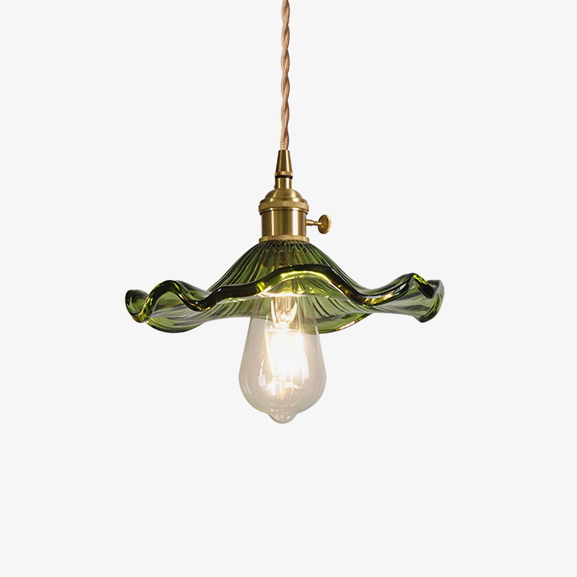 Glass Flower Pendant Light Brass Fitting Vintage Art Nouveau Adjustable Height Kitchen Dining Room Home Decor - Stack & Clear 1