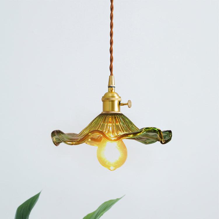 Glass Flower Pendant Light Brass Fitting Vintage Art Nouveau Adjustable Height Kitchen Dining Room Home Decor - Stack & Clear 6