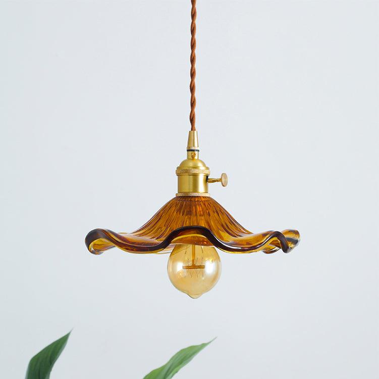 Glass Flower Pendant Light Brass Fitting Vintage Art Nouveau Adjustable Height Kitchen Dining Room Home Decor - Stack & Clear 9