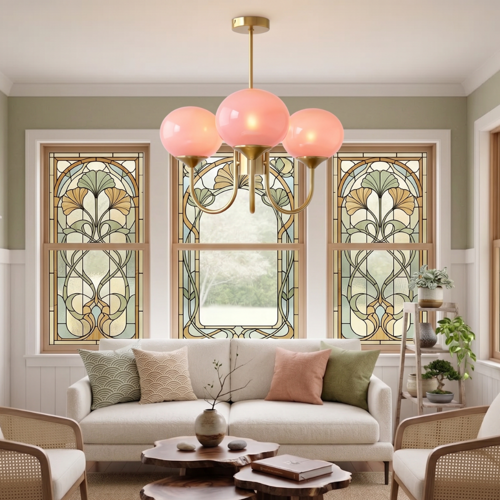 Glass Globe Chandelier 3 Light Vintage Bauhaus Living Room Dining Room Home Decor - Stack & Clear 99