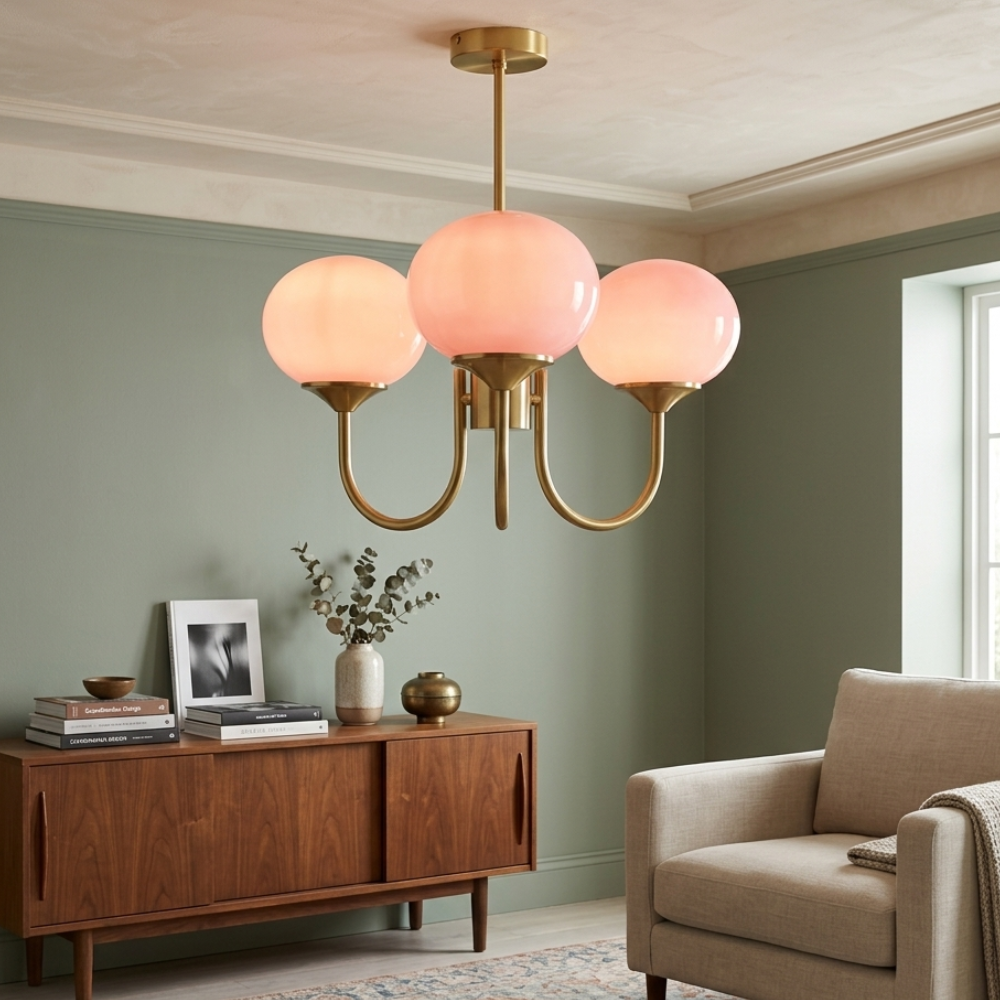 Glass Globe Chandelier 3 Light Vintage Bauhaus Living Room Dining Room Home Decor - Stack & Clear 9998