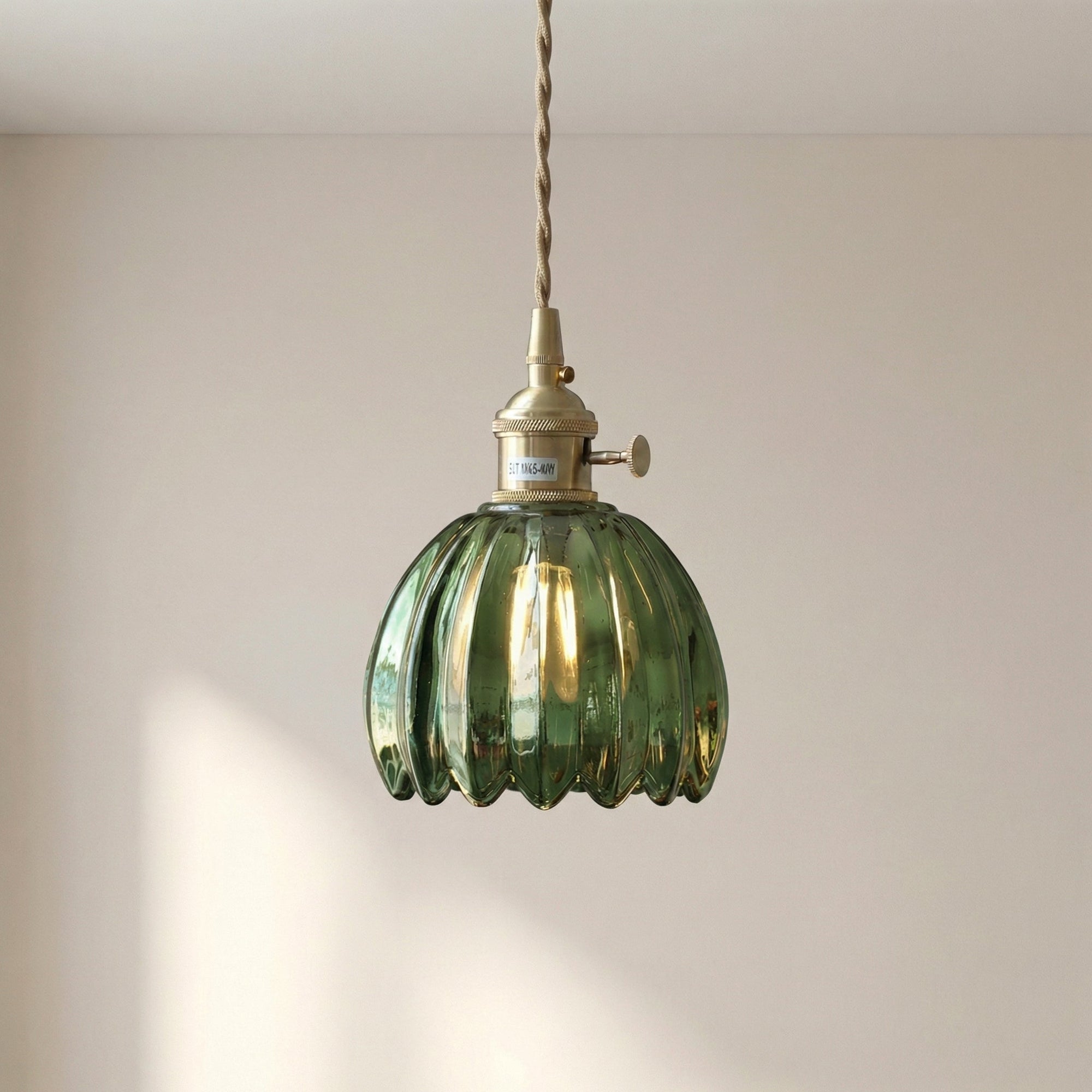 Glass Pendant Light Brass Flower Shade Vintage Adjustable Height Kitchen Dining Room Home Decor - Stack & Clear 0