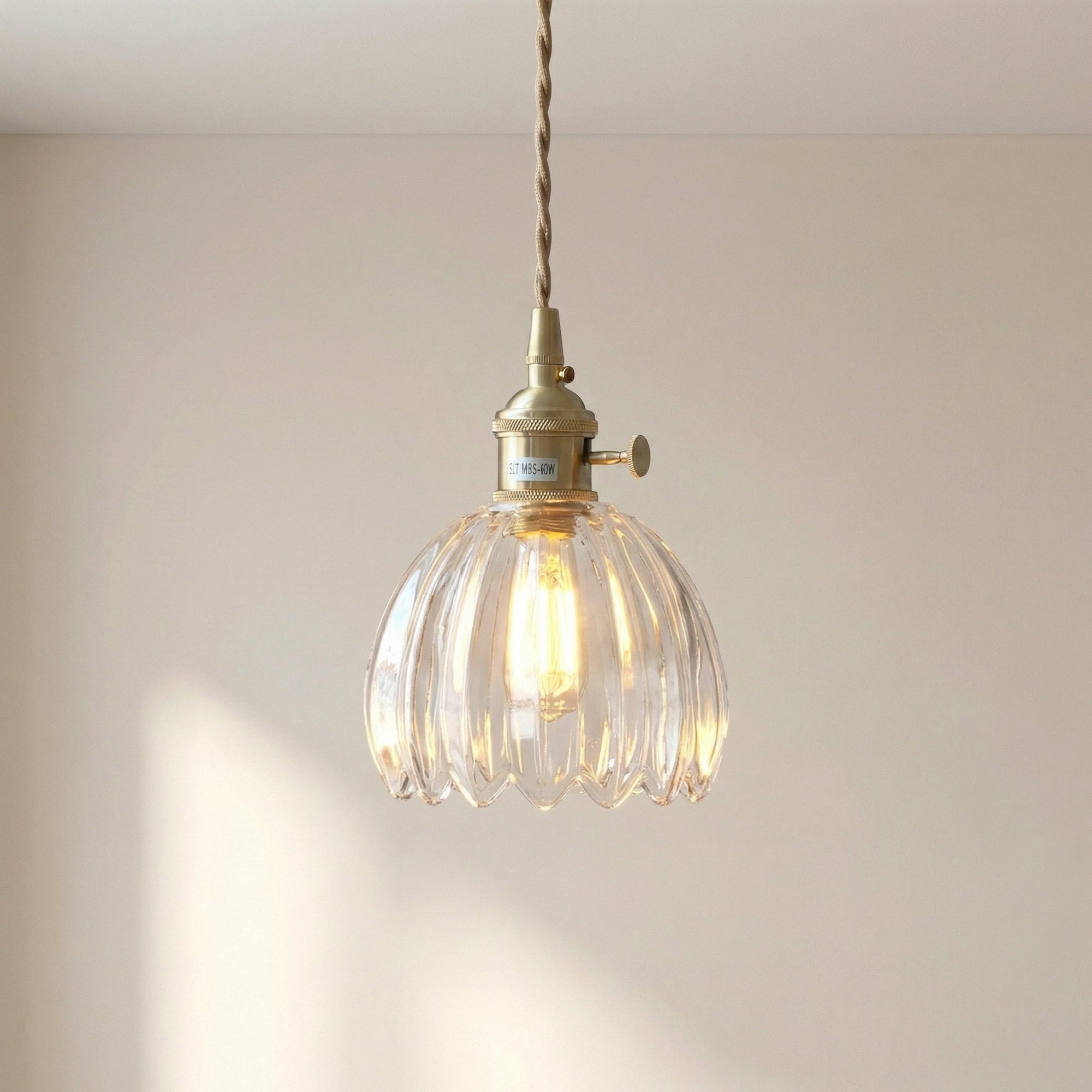 Glass Pendant Light Brass Flower Shade Vintage Adjustable Height Kitchen Dining Room Home Decor - Stack & Clear 6