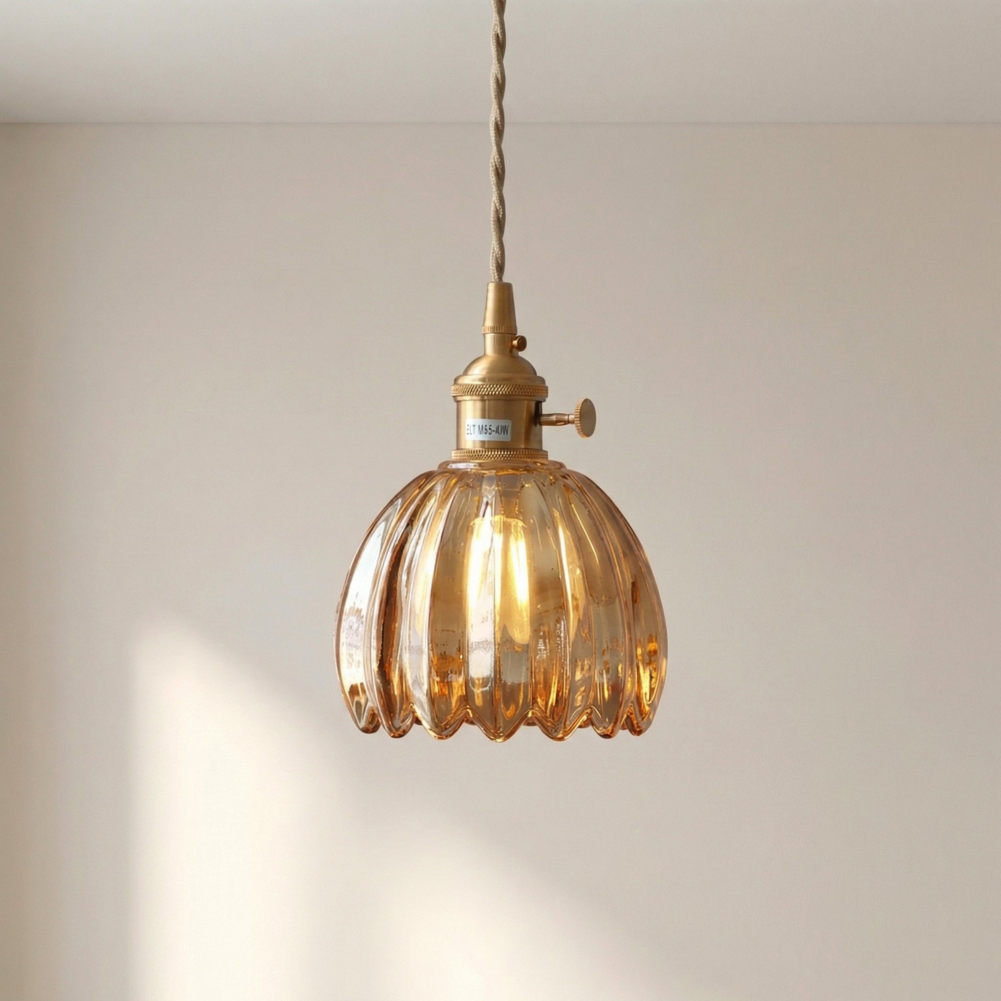 Glass Pendant Light Brass Flower Shade Vintage Adjustable Height Kitchen Dining Room Home Decor - Stack & Clear 7