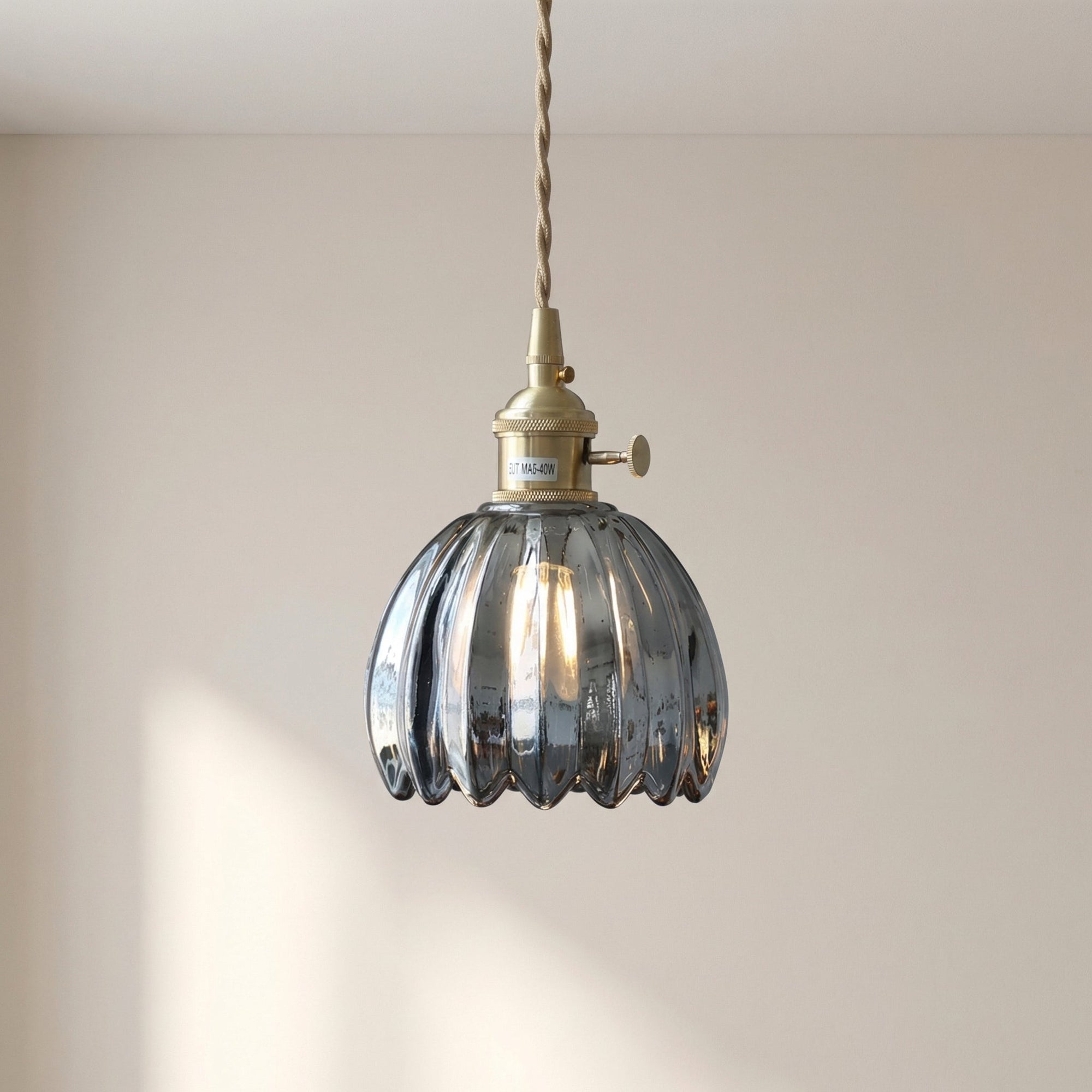 Glass Pendant Light Brass Flower Shade Vintage Adjustable Height Kitchen Dining Room Home Decor - Stack & Clear 8
