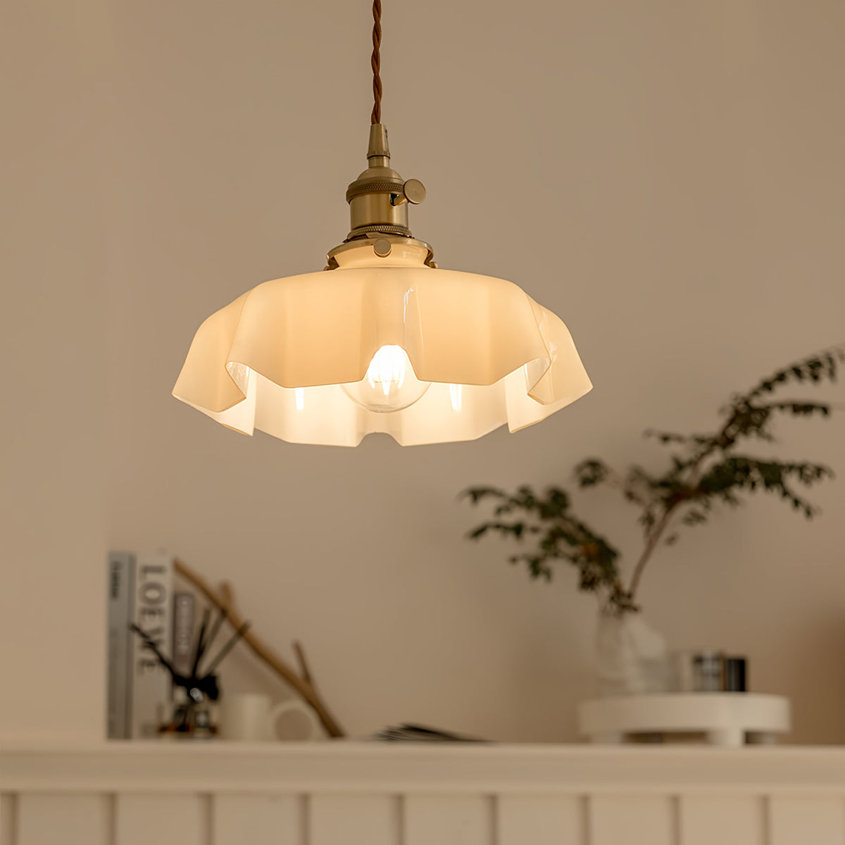 Glass Pendant Light Brass Flower Shade Vintage French Adjustable Kitchen Dining Home Decor Stack Clear 2
