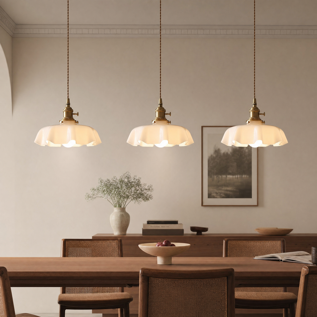 Glass Pendant Light Brass Flower Shade Vintage French Adjustable Kitchen Dining Home Decor Stack Clear 81