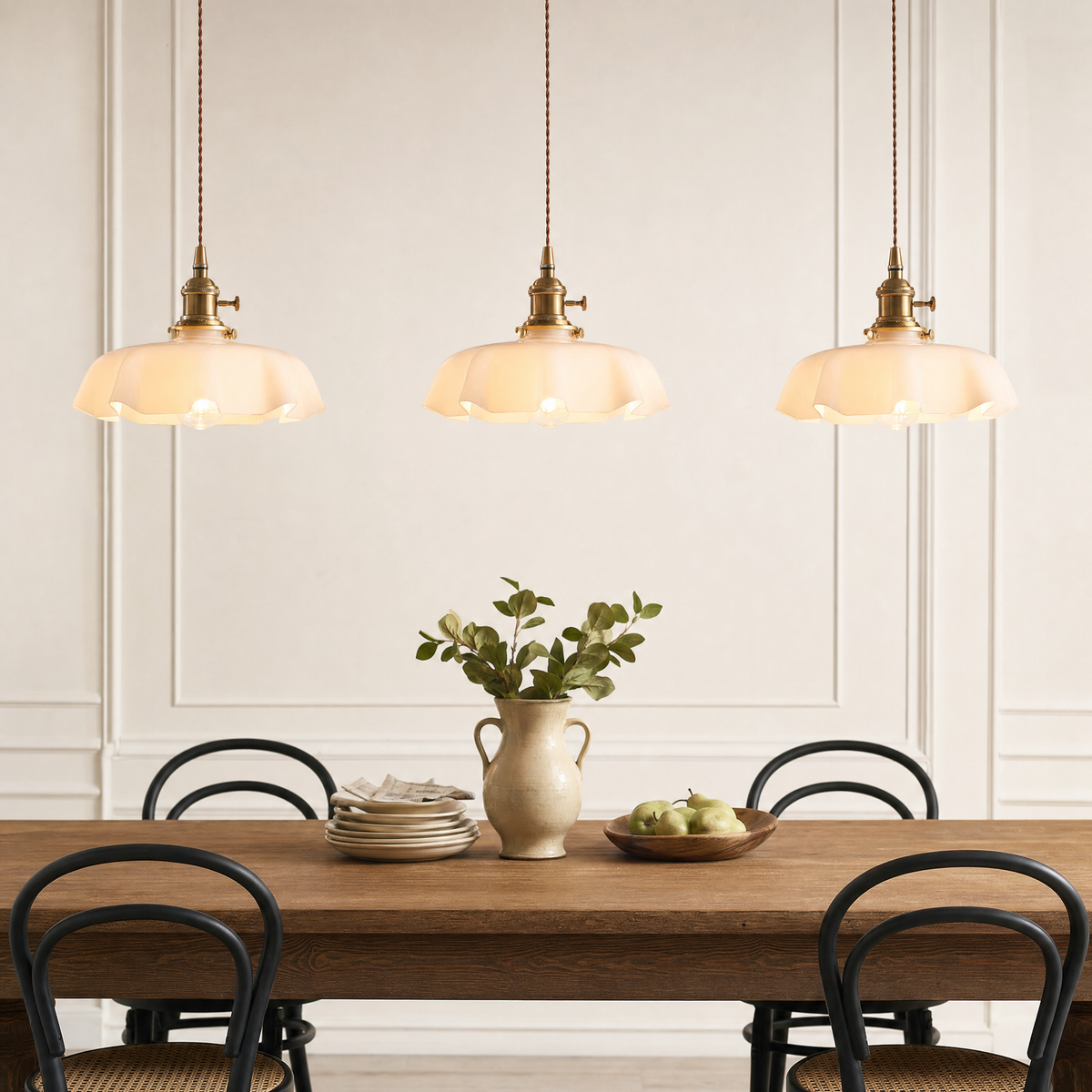 Glass Pendant Light Brass Flower Shade Vintage French Adjustable Kitchen Dining Home Decor Stack Clear 82