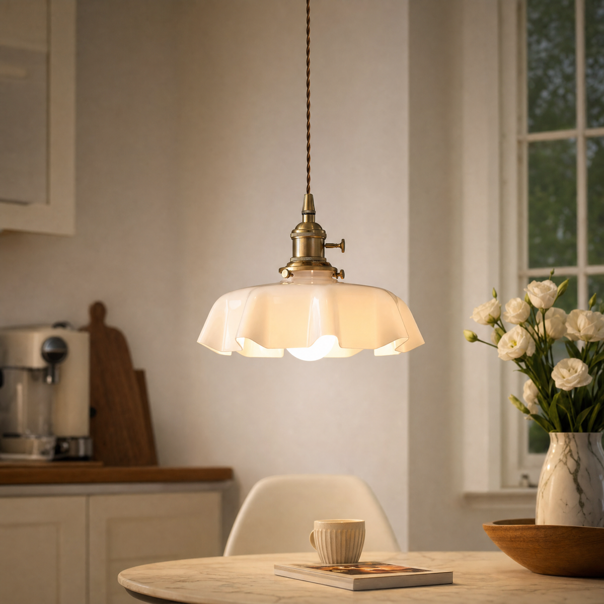 Glass Pendant Light Brass Flower Shade Vintage French Adjustable Kitchen Dining Home Decor Stack Clear 84