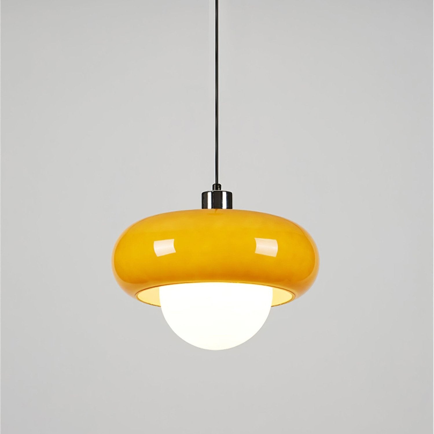 Glass Pendant Light Chrome Mushroom Shade Vintage Bauhaus Adjustable Height Kitchen Dining Room Home Decor - Stack & Clear 0