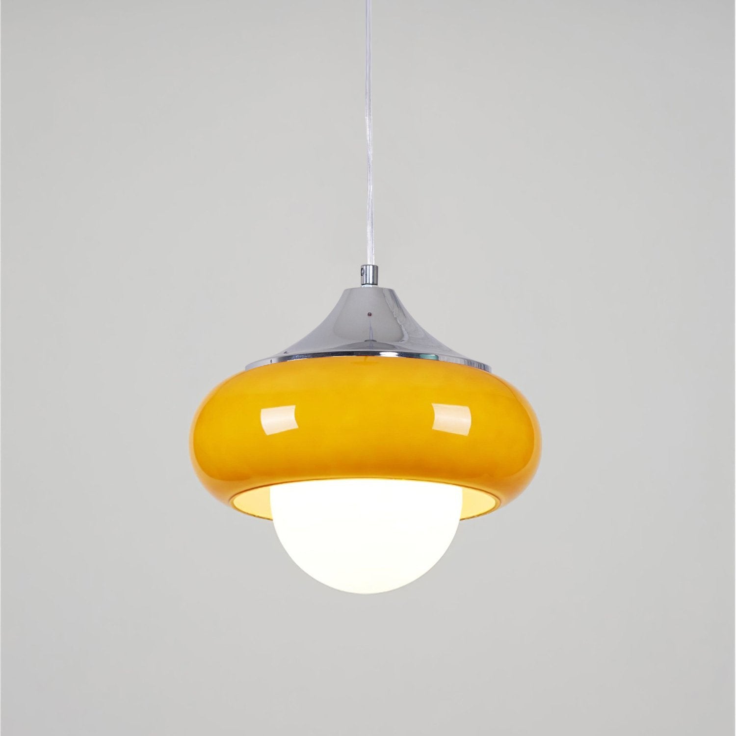 Glass Pendant Light Chrome Mushroom Shade Vintage Bauhaus Adjustable Height Kitchen Dining Room Home Decor - Stack & Clear 10