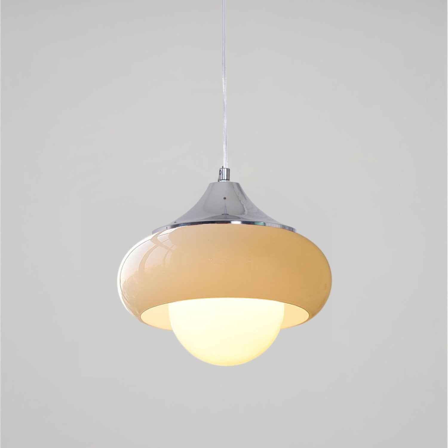Glass Pendant Light Chrome Mushroom Shade Vintage Bauhaus Adjustable Height Kitchen Dining Room Home Decor - Stack & Clear 12