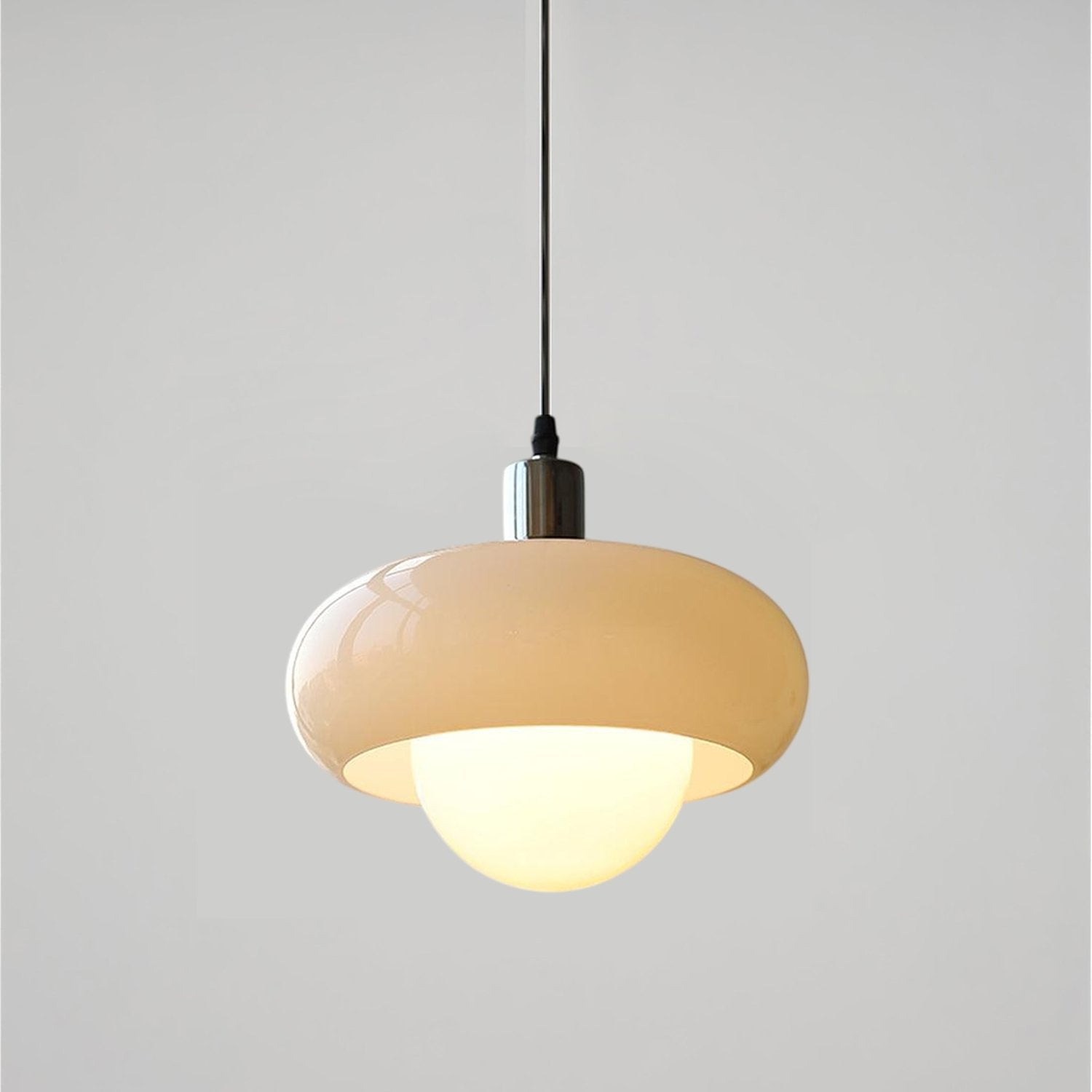 Glass Pendant Light Chrome Mushroom Shade Vintage Bauhaus Adjustable Height Kitchen Dining Room Home Decor - Stack & Clear 13