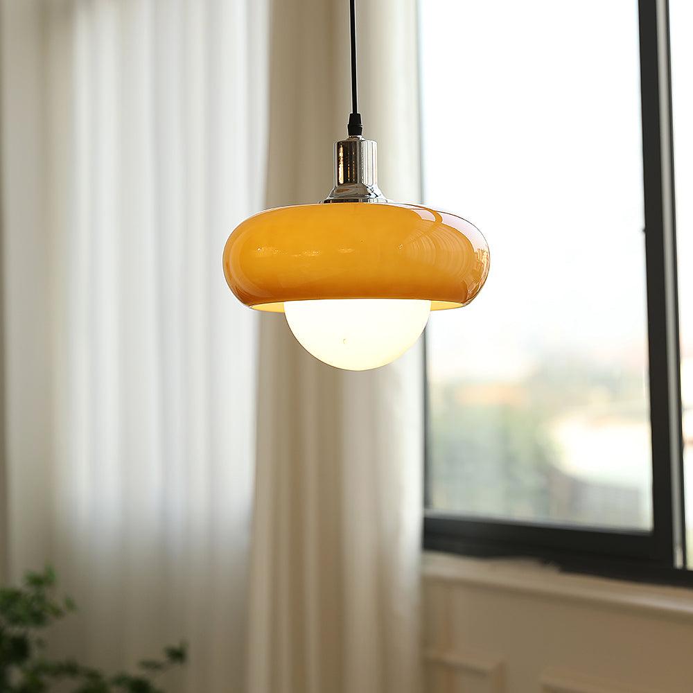 Glass Pendant Light Chrome Mushroom Shade Vintage Bauhaus Adjustable Height Kitchen Dining Room Home Decor - Stack & Clear 2