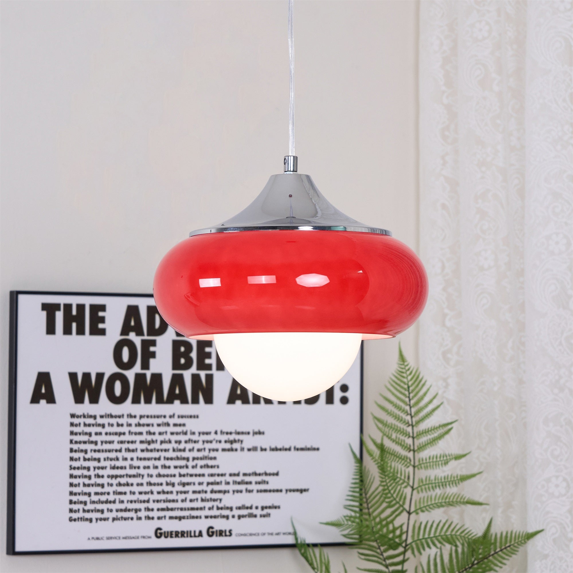 Glass Pendant Light Chrome Mushroom Shade Vintage Bauhaus Adjustable Height Kitchen Dining Room Home Decor - Stack & Clear 3