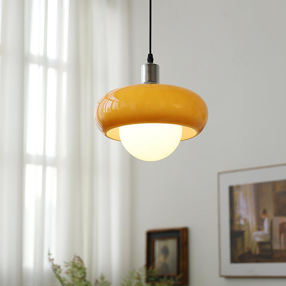 Glass Pendant Light Chrome Mushroom Shade Vintage Bauhaus Adjustable Height Kitchen Dining Room Home Decor - Stack & Clear 4