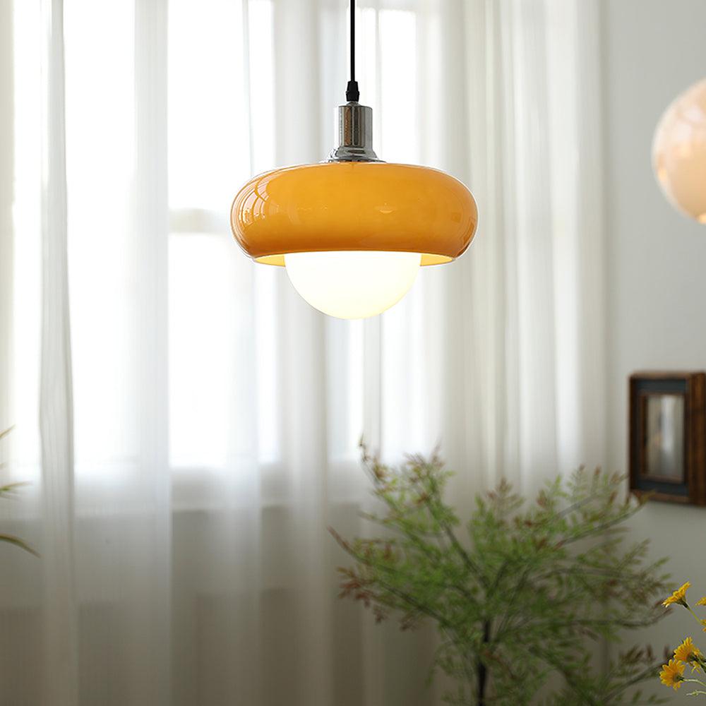 Glass Pendant Light Chrome Mushroom Shade Vintage Bauhaus Adjustable Height Kitchen Dining Room Home Decor - Stack & Clear 5
