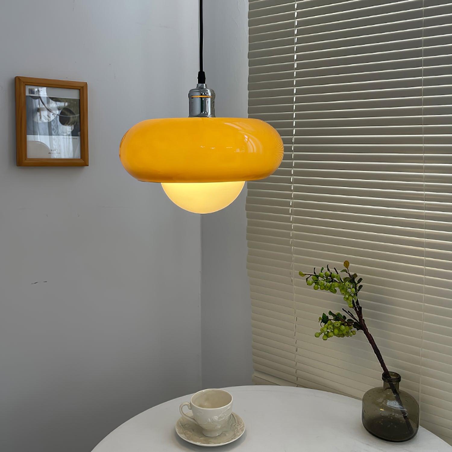 Glass Pendant Light Chrome Mushroom Shade Vintage Bauhaus Adjustable Height Kitchen Dining Room Home Decor - Stack & Clear 6