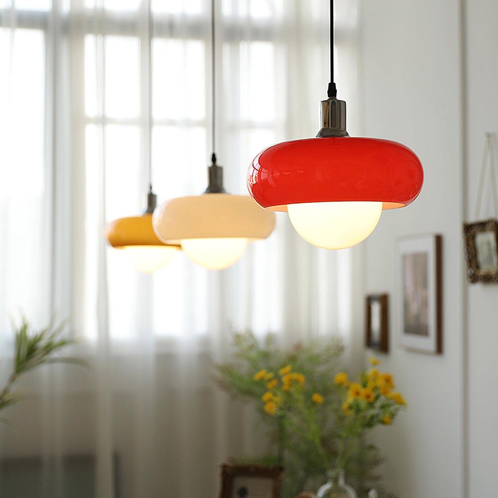 Glass Pendant Light Chrome Mushroom Shade Vintage Bauhaus Adjustable Height Kitchen Dining Room Home Decor - Stack & Clear 7