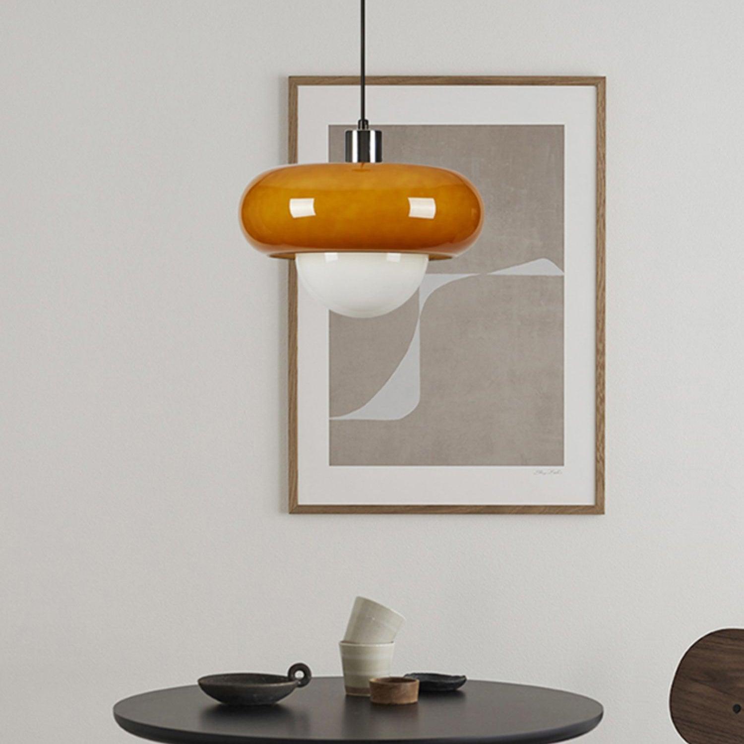 Glass Pendant Light Chrome Mushroom Shade Vintage Bauhaus Adjustable Height Kitchen Dining Room Home Decor - Stack & Clear 8