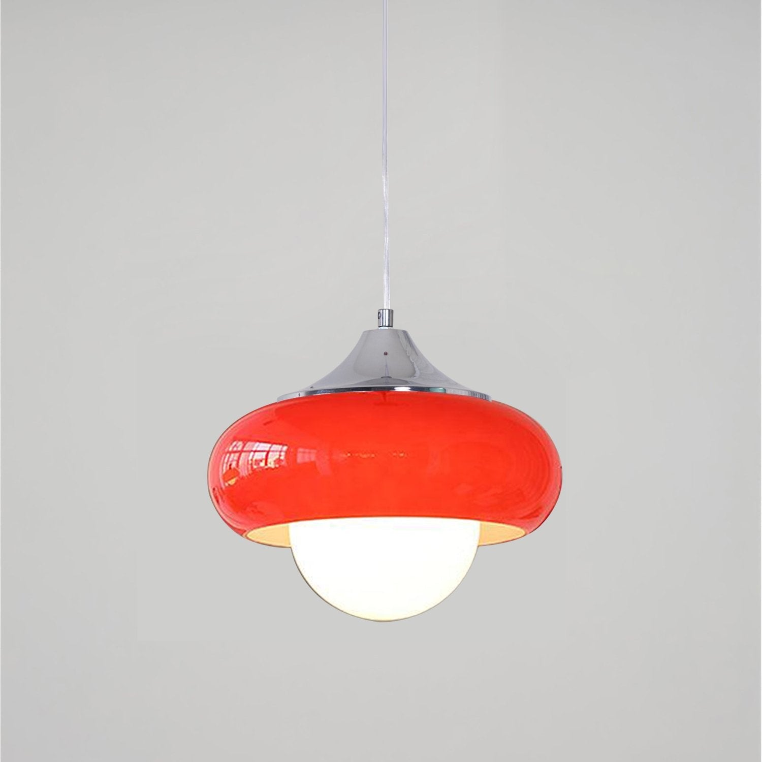 Glass Pendant Light Chrome Mushroom Shade Vintage Bauhaus Adjustable Height Kitchen Dining Room Home Decor - Stack & Clear 9