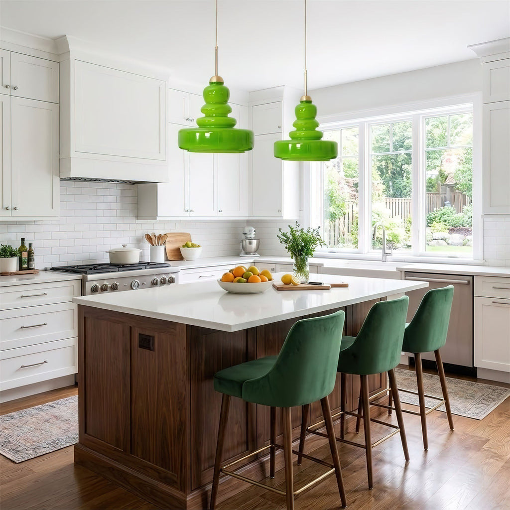 Glass Stacked Pendant Light Brass Fitting Art Deco Adjustable Height Kitchen Dining Room Home Decor - Stack & Clear 2