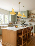 Glass Stacked Pendant Light Brass Fitting Art Deco Adjustable Height Kitchen Dining Room Home Decor - Stack & Clear 5