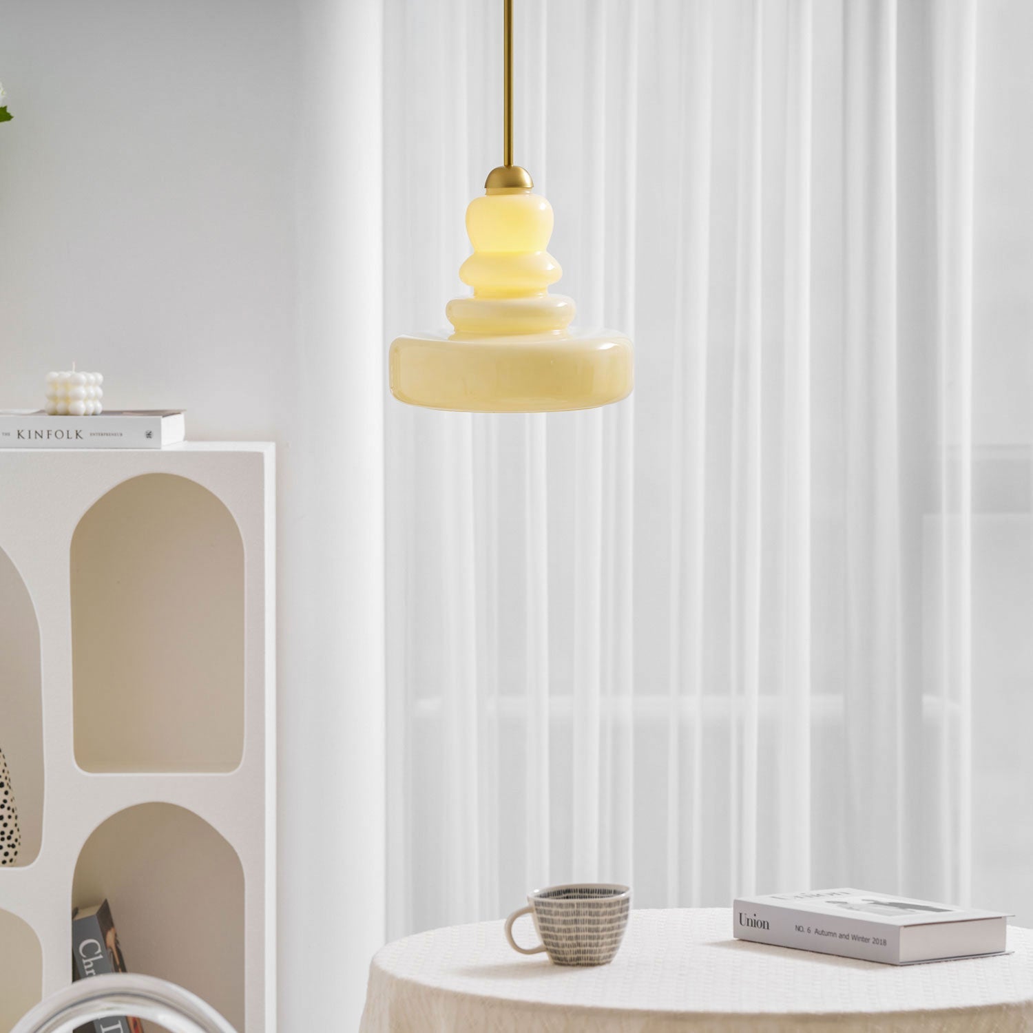 Glass Stacked Pendant Light Brass Fitting Art Deco Adjustable Height Kitchen Dining Room Home Decor - Stack & Clear 9