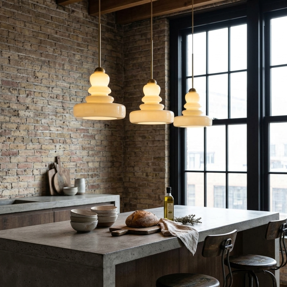 Glass Stacked Pendant Light Brass Fitting Art Deco Adjustable Height Kitchen Dining Room Home Decor - Stack & Clear 97