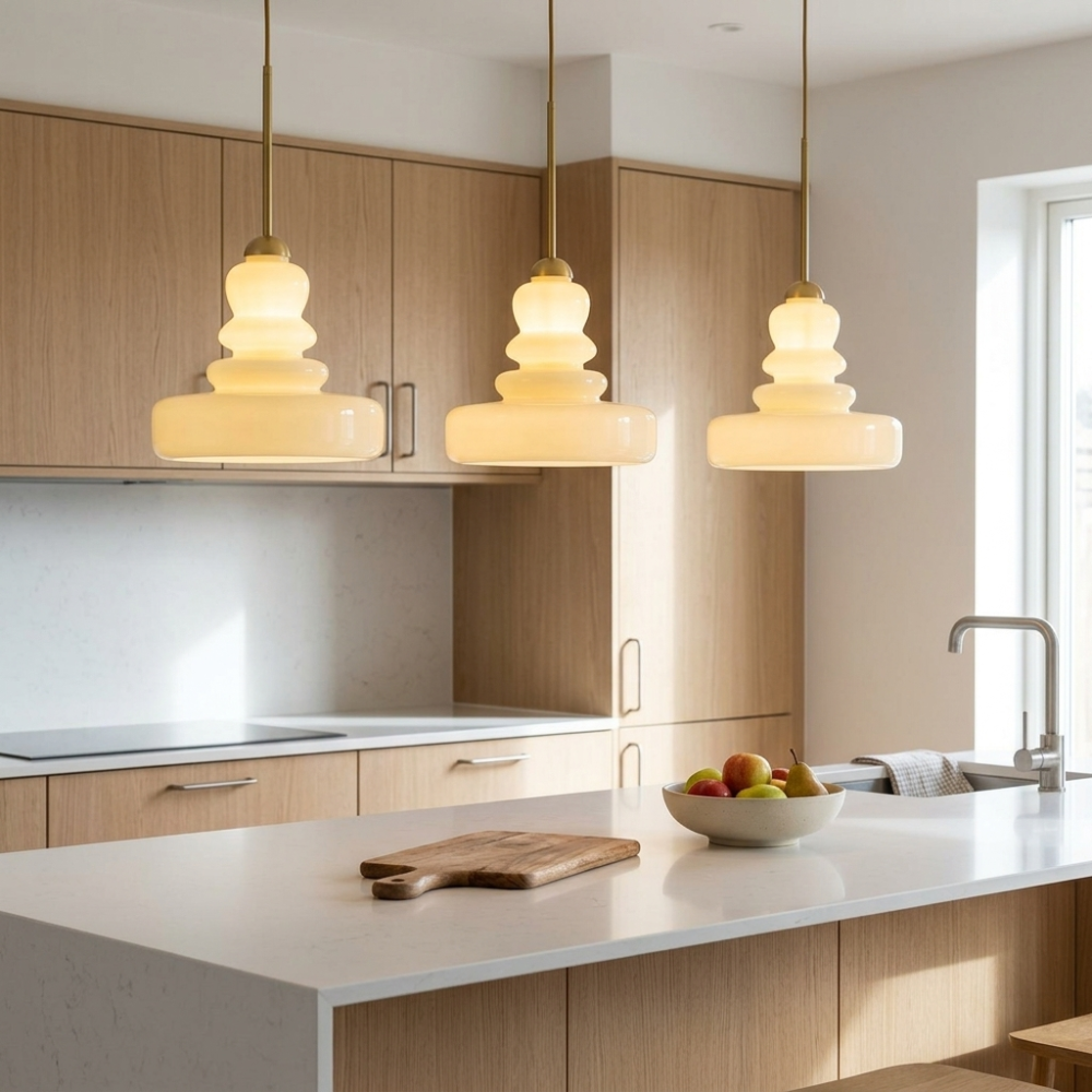 Glass Stacked Pendant Light Brass Fitting Art Deco Adjustable Height Kitchen Dining Room Home Decor - Stack & Clear 98