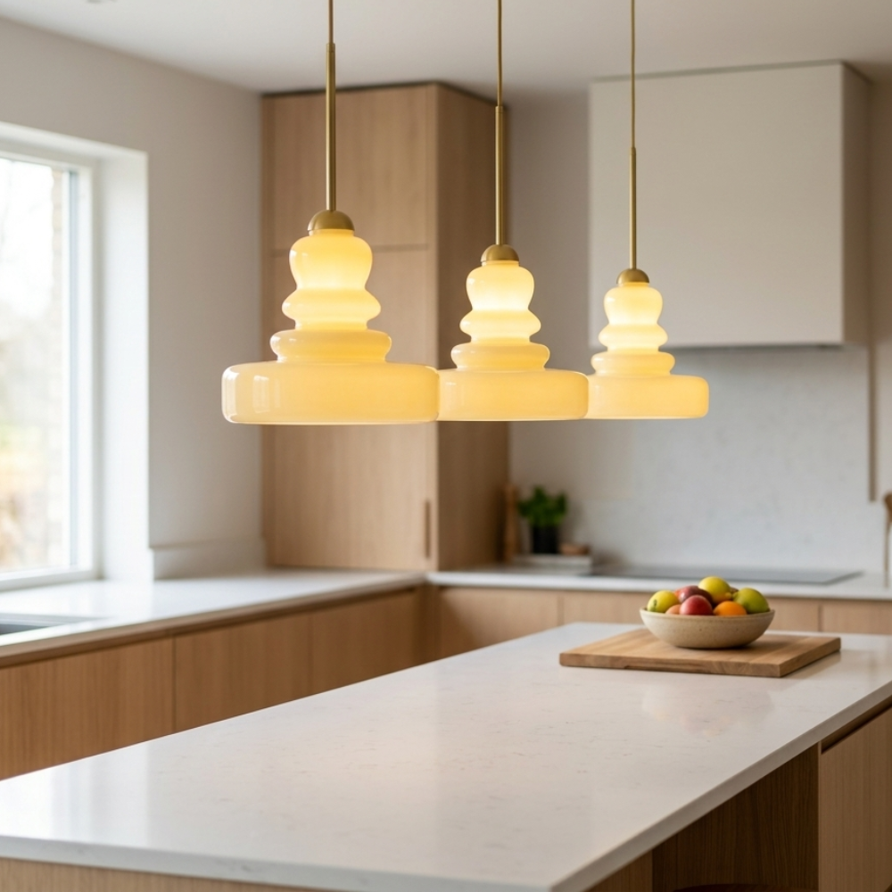 Glass Stacked Pendant Light Brass Fitting Art Deco Adjustable Height Kitchen Dining Room Home Decor - Stack & Clear 99