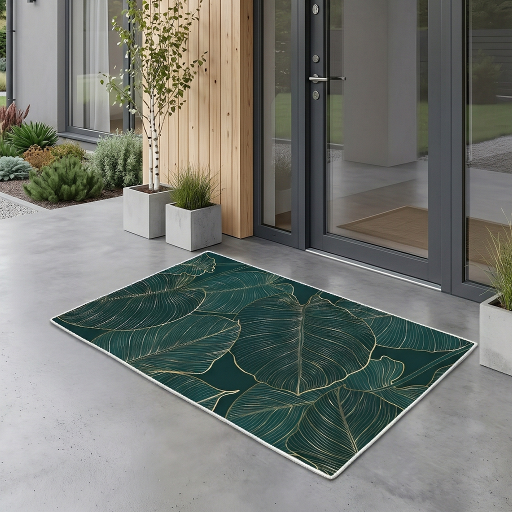 Gold Linear Leaf Non-Slip Door Mat Polyester 99