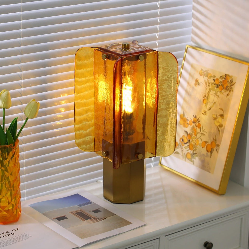 Golden Ray Elegance Amber Glass Table Lamp Gold Finish 2